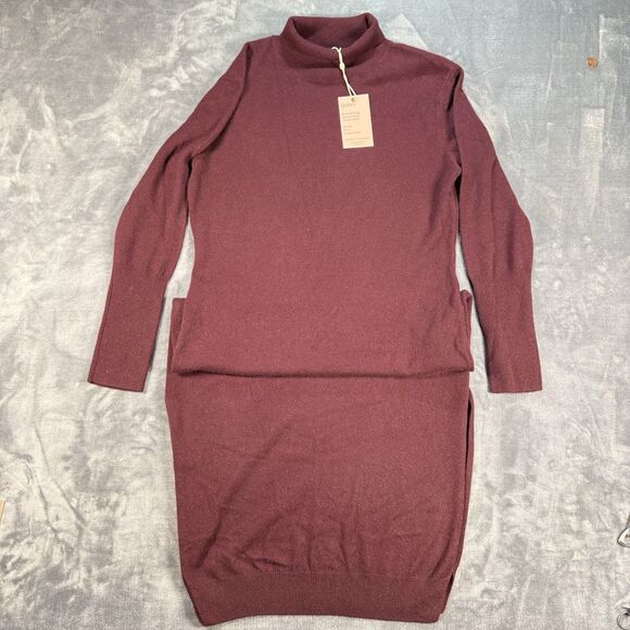 Quince Women's 100% Cashmere Turtleneck Sweater Maxi Dress Maroon Size M NWT - Picture 3 of 14